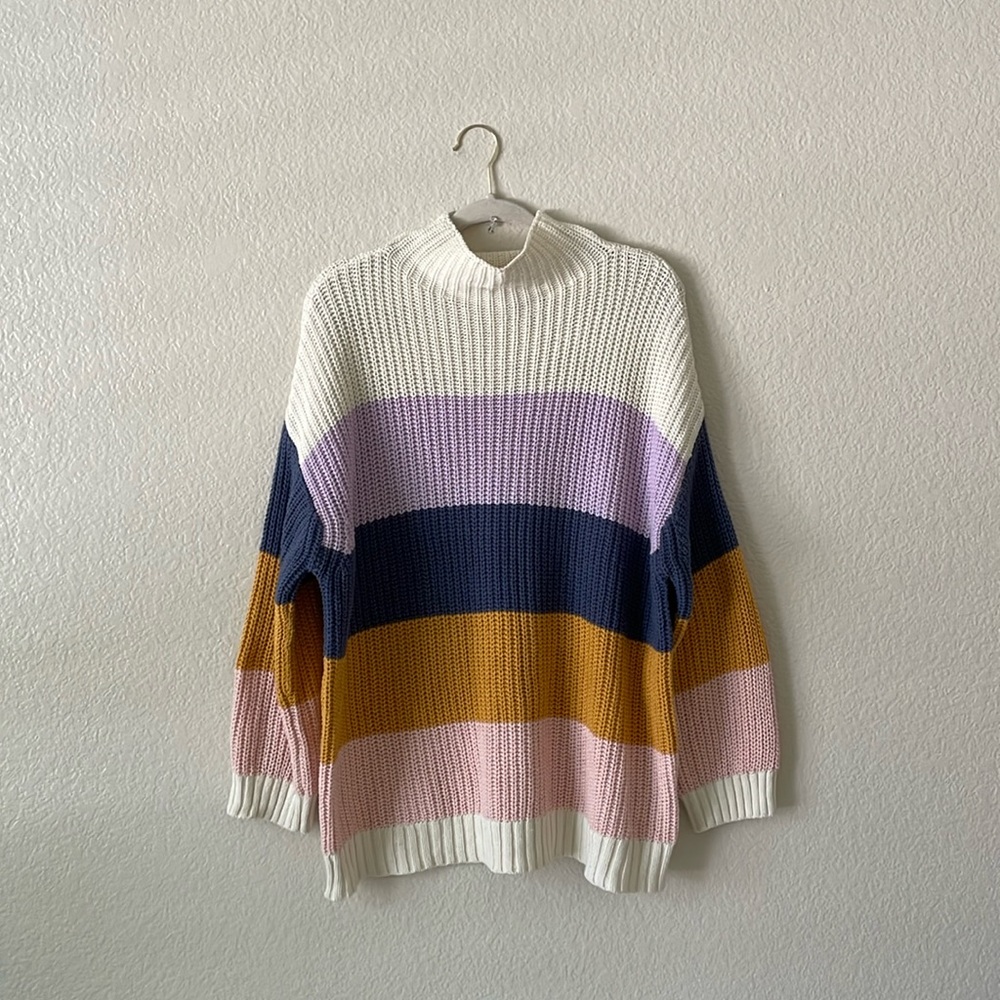 American Eagle Oversized Striped Sweater Rainbow Stripe Eclectic Artsy